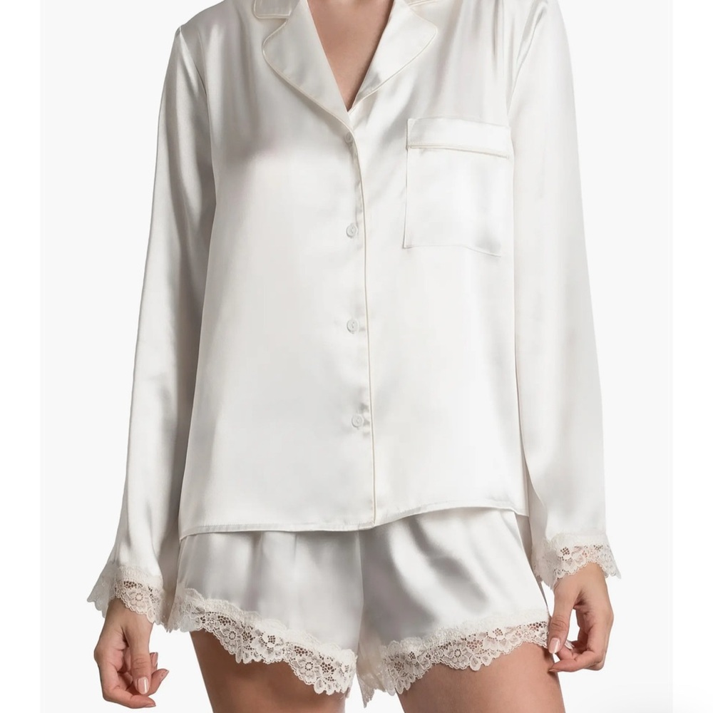 In Bloom by Jonquil Lace Trim White Pajama Set